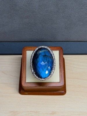 Colleen Lopez QVC Sterling Silver Faceted Oval Labradorite Doublet Ring Sz 8.75