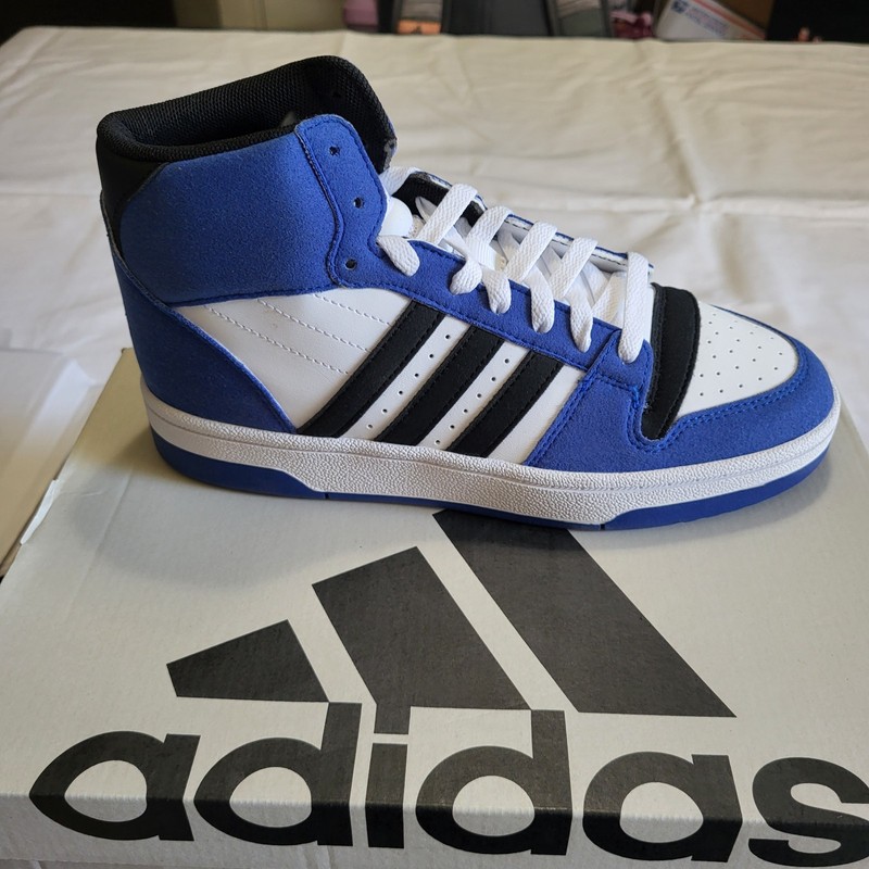 *NEW* Adidas Break Start Mid J Basketball Sneakers Boy's Size 5 Blu/Blk/Wht wBox