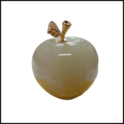 Eleganter Onyx Stein Apfel Dekor mit goldenem Blatt Größe: 5 cm