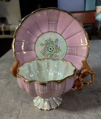 Vintage Royal Sealy Japan Pink Gold Iridescent Teacup & Saucer