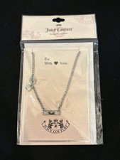 Juicy Couture Pave Crystal Bar Pendant Necklace Silver Tone Choose Juicy Carded