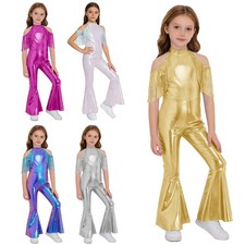 Girls Bodysuit Romper Leotard Mock Neck Jumpsuit Overalls Lyrical Jazz Costume