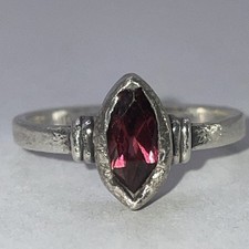 Marquise Cut Red Garnet Solitaire Sterling Silver Ring Size 7 2.55g