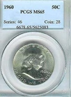 1960 Franklin Half : PCGS MS65  Blazing White