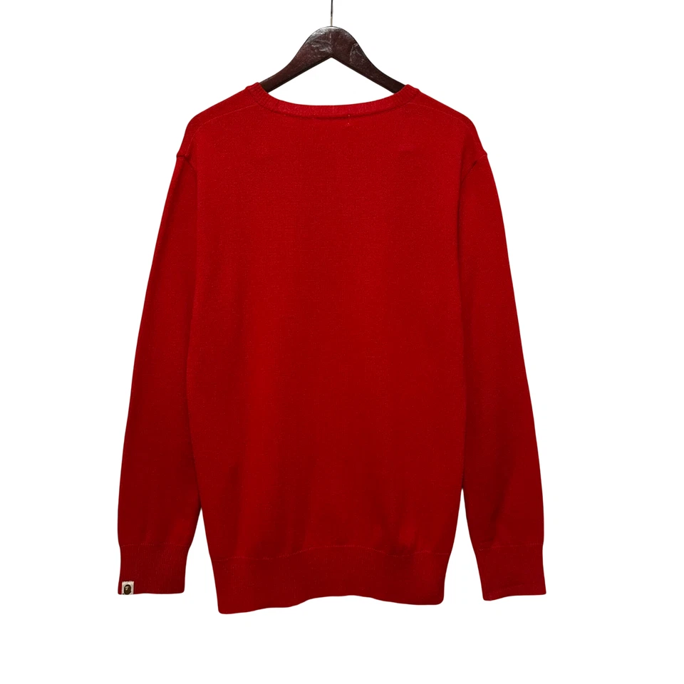 Vintage 2000 A Bathing Ape Bape Argyle Wool Crewneck Sweater - Men, Red, L - Image 2 of 4