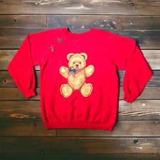 Vintage Homemade Ugly Christmas Sweater Hanes Her Way XL Teddy Bear Sweatshirt