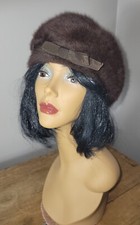 Vintage Kangol England Brown Plush Angora Fur Beanie Beret Hat Cap Os