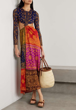 NWT $265 Farm Rio Bandana Dream Knotted Cutout Printed Jersey Maxi Dress L