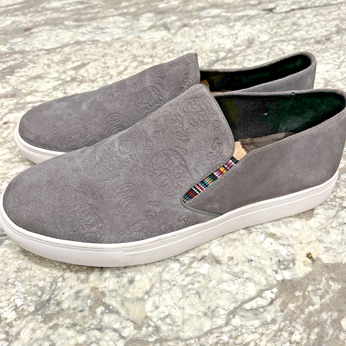 Robert Graham Gray Loafers Sneaker Skull Suede Leather Men display picture 1