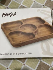 Chip and Dip Platter Parini Bamboo New in Box 5 Depressions 