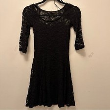 New Material Girl Size XS, Black 3/4 Sleeve Dress w/Lace Overlay