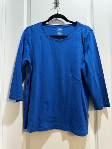 LL BEAN Blue Round Neck 3/4 Sleeve Tee Armpit To Armpit 21” Length 26” Large - Picture 3 of 6
