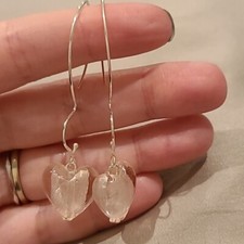 Light pink heart sterling silver drop earrings