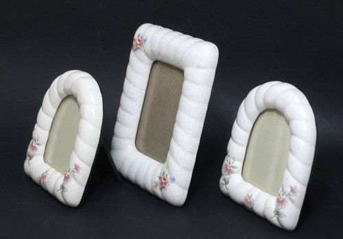 Photo Picture Frames White Porcelain Ceramic Pink Roses Small Set 3 - Picture 7 of 10