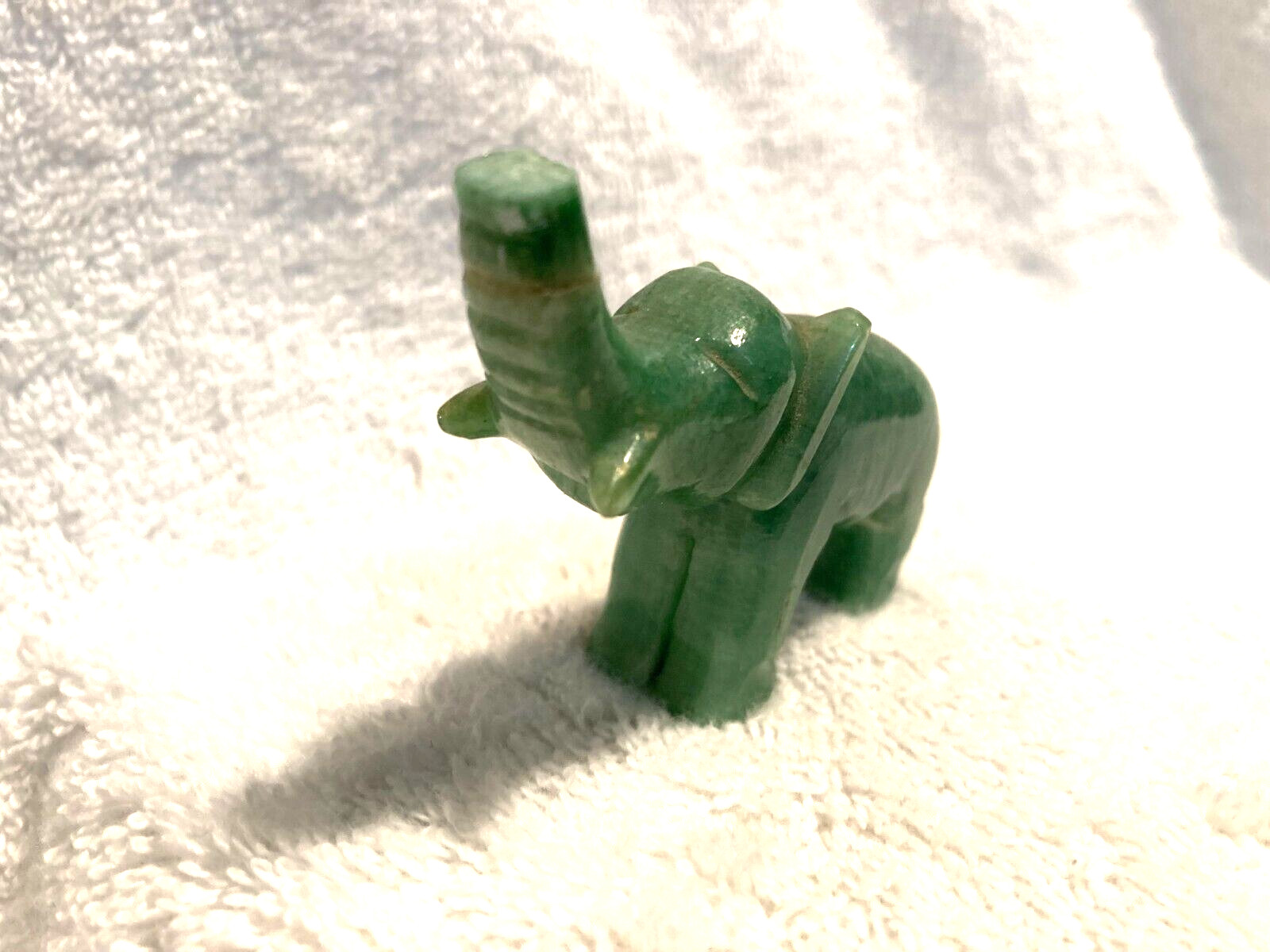 Green Aventurine Hand Carved Elephant Figurine 2 1/4" Tx 2 3/4" x 3/4" Good Luck