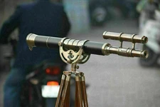 Natural Wood Tripod Stand Floor Telescope 39 Inch Solid Brass Standing Handmade