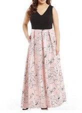 Sangria Floral Print V-Neck Sleeveless Black/True Blush Gown, Size: 6