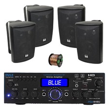 Pyle PDA9HBU 2-Channel Home Audio Bluetooth Receiver, 4x 4" 200W Speakers, Wire