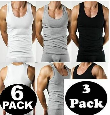 3 oder 6x Neu Herren Uni Weste Gym Training Baumwolle T-Shirt Unterhemden Sommer S-2XL