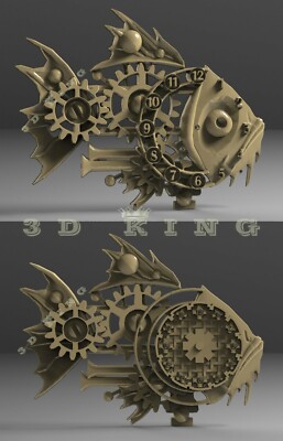 2 Pcs STL 3D Models MECHANIC FISH CLOCKS for CNC Router Aspire Artcam 3D Printer