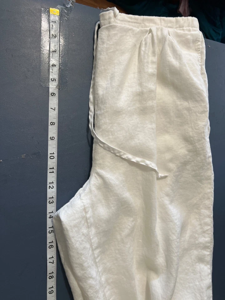 Pantalones de lino con cordón XL lino con cordón playero costero Lagom Boho Lagenlook Foto 2 de 4