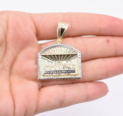 1 1/2'' Last Supper Diamond Cut Medallion Two-Tone Pendant Real 10K Yellow Gold