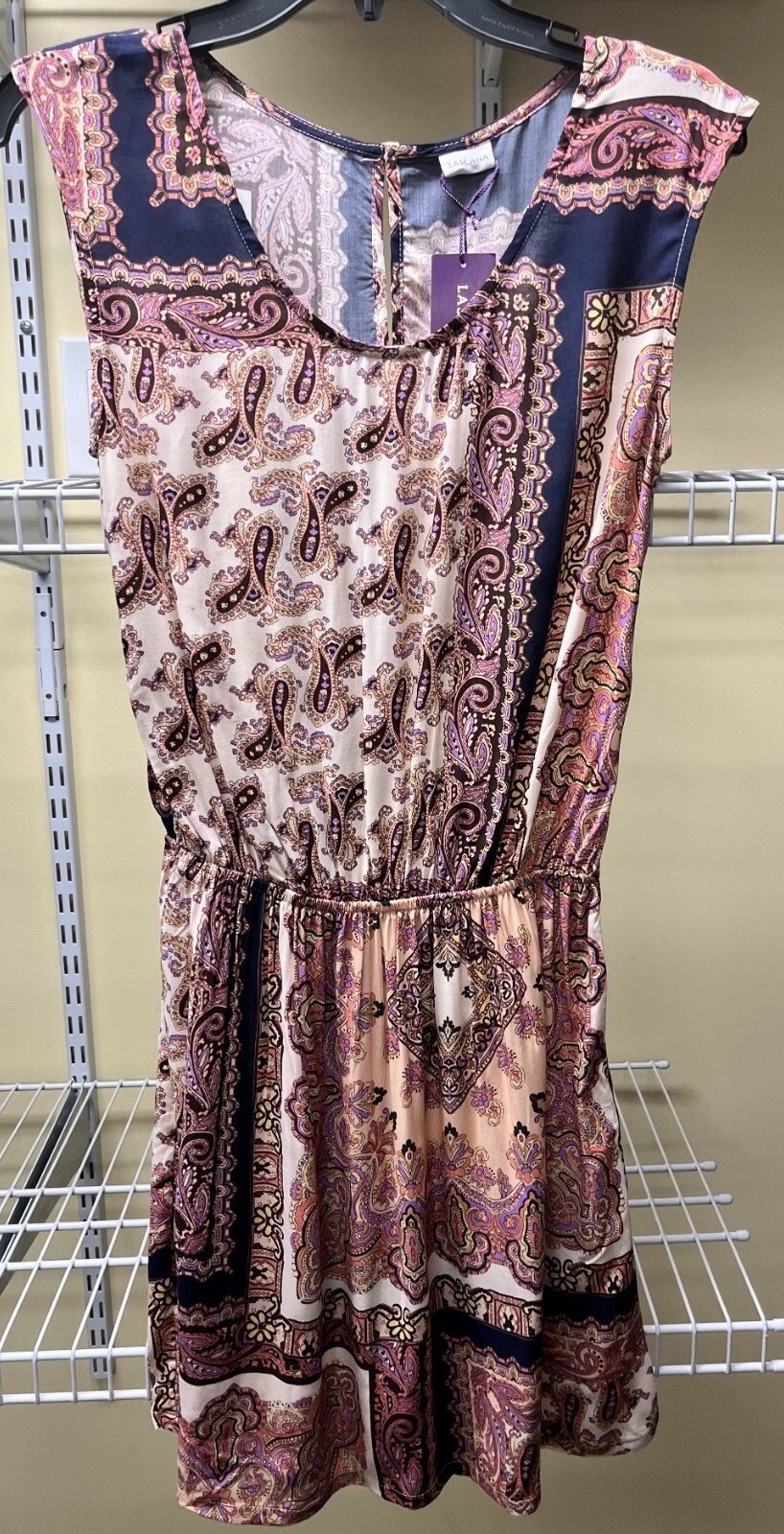 Vestido Lascana Sin Mangas Cuello Redondo Rosa Púrpura Azul Marino Estampado Paisley Para Mujer Talla 2