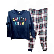 Joyspun Women s Pajama Set Holiday Christmas Crew XL 16-18 -Navy Blue-Plaid