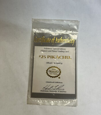 ポケモン ピカチュウ #25 23K 金メッキカード1999年限定品 証明書付 Pikachu #25 Certificate of Authenticity 23K Gold Card 1999
