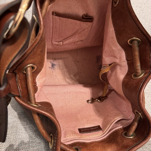 Vtg Dooney & Bourke Bucket Bag Brown Pebbled Leather Shoulder Purse Drawstring - Picture 16 of 21