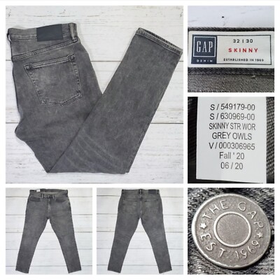 Gap Men’s Stone Wash Gray Stretch Denim Skinny Jeans 32 x 30 Actual Sz 34 x 