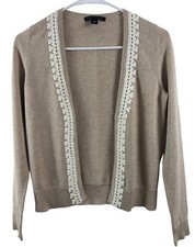 Banana Republic Open Front Cardigan XS Crochet Trim Beige Sweater Lightweight