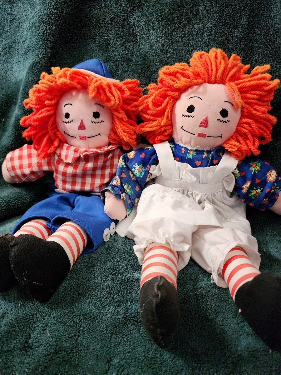 Vintage Raggedy Ann And Raggedy Andy Dolls, 14” Homemade