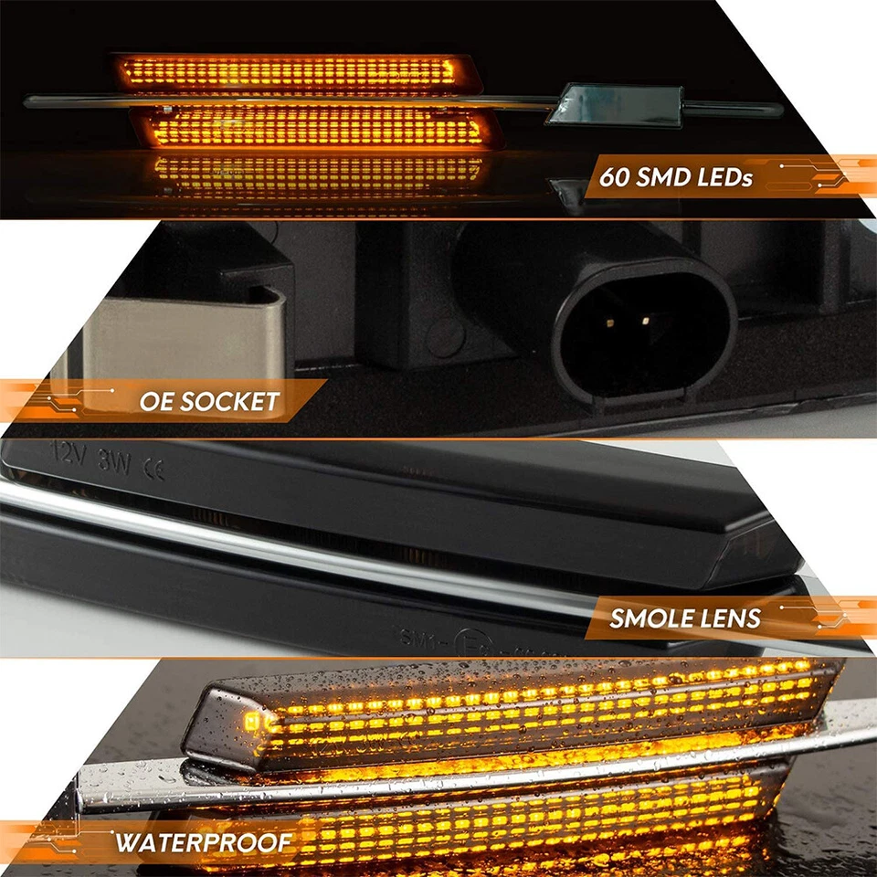 3-Series E90/E91/E92/E93 04-13 2D/4Door LED Side Marker Light Black for BMW - Imagem 3 de 4