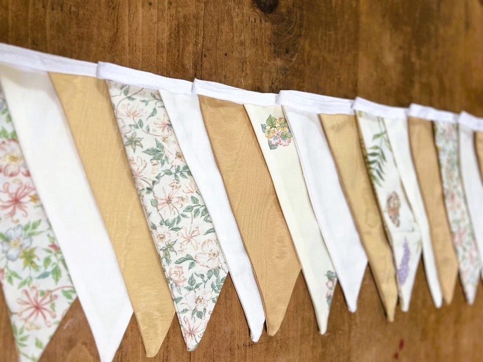 Banderín de tela de 10 m (1,60 m £) banderín de oro, banderín floral, boda de verano Foto 2 de 4