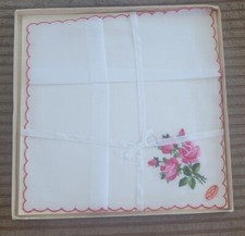 VINTAGE HANDKERCHIEF SWISS FLORAL HANKIE W ORIGINAL BOX UNUSED SWITZERLAND