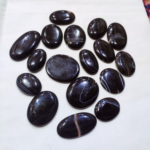 16"PIece Lot Natural Black Banded Agate Loose Gemstone Oval Cabochon Wholesale - Picture 2 of 7