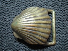 SEA SHELL CUT OUT BRASS HIPPIE BELT BUCKLE VINTAGE RARE 1970s USA BOHO