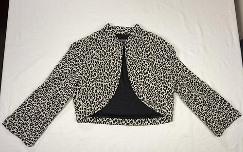 Jessica Howard Leopard Print 90s Bolero Crop Jacket Only Shrug Size 10 Y2K EUC