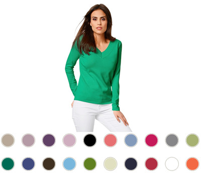 Pullover Damen V-Ausschnitt aus reiner Baumwolle verschiedene Farben und Größen