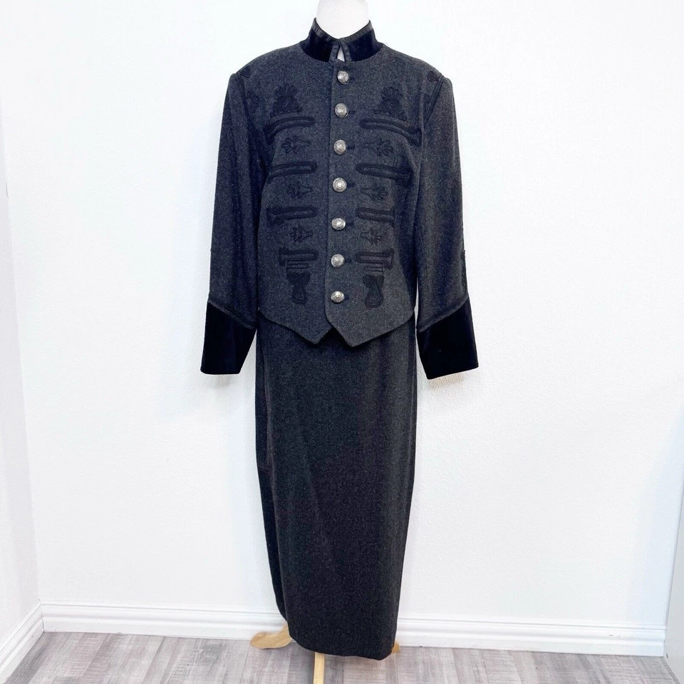 Vintage Cambridge Dry Goods Wool Skirt Suit Size 8/10 Gray Military Western - Image 2 of 4