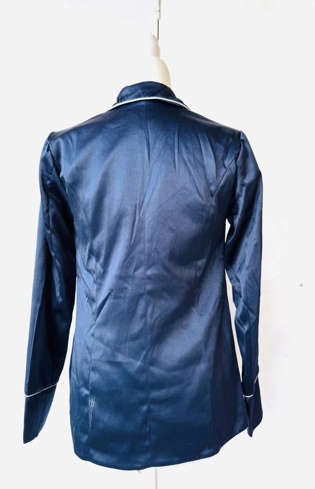 Women’s Vintage Love By Design Navy Blue Satin Blazer Size XS - Imagem 3 de 4