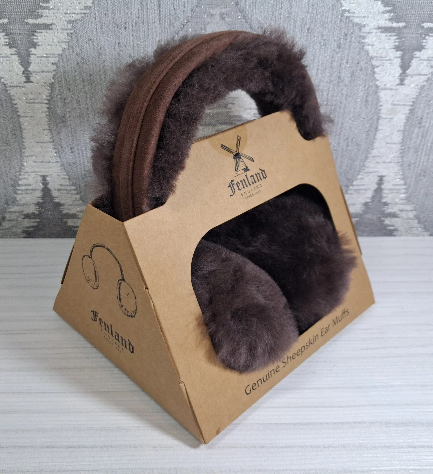 FENLAND England Genuine Woolmark Sheepskin Ear Muffs - Chocolate Brown