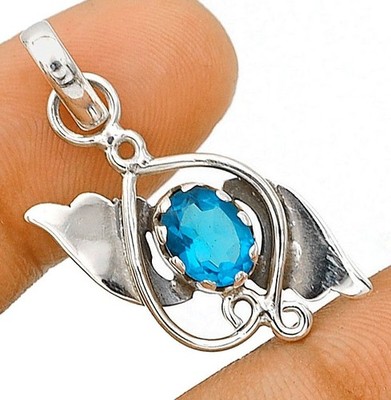 Natürlicher makelloser Blautopas 925 massiv Sterlingsilber Anhänger