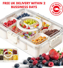 Divided Serving Tray with Lid and Handle, Multi grid Clear Food Storage BOX UK
