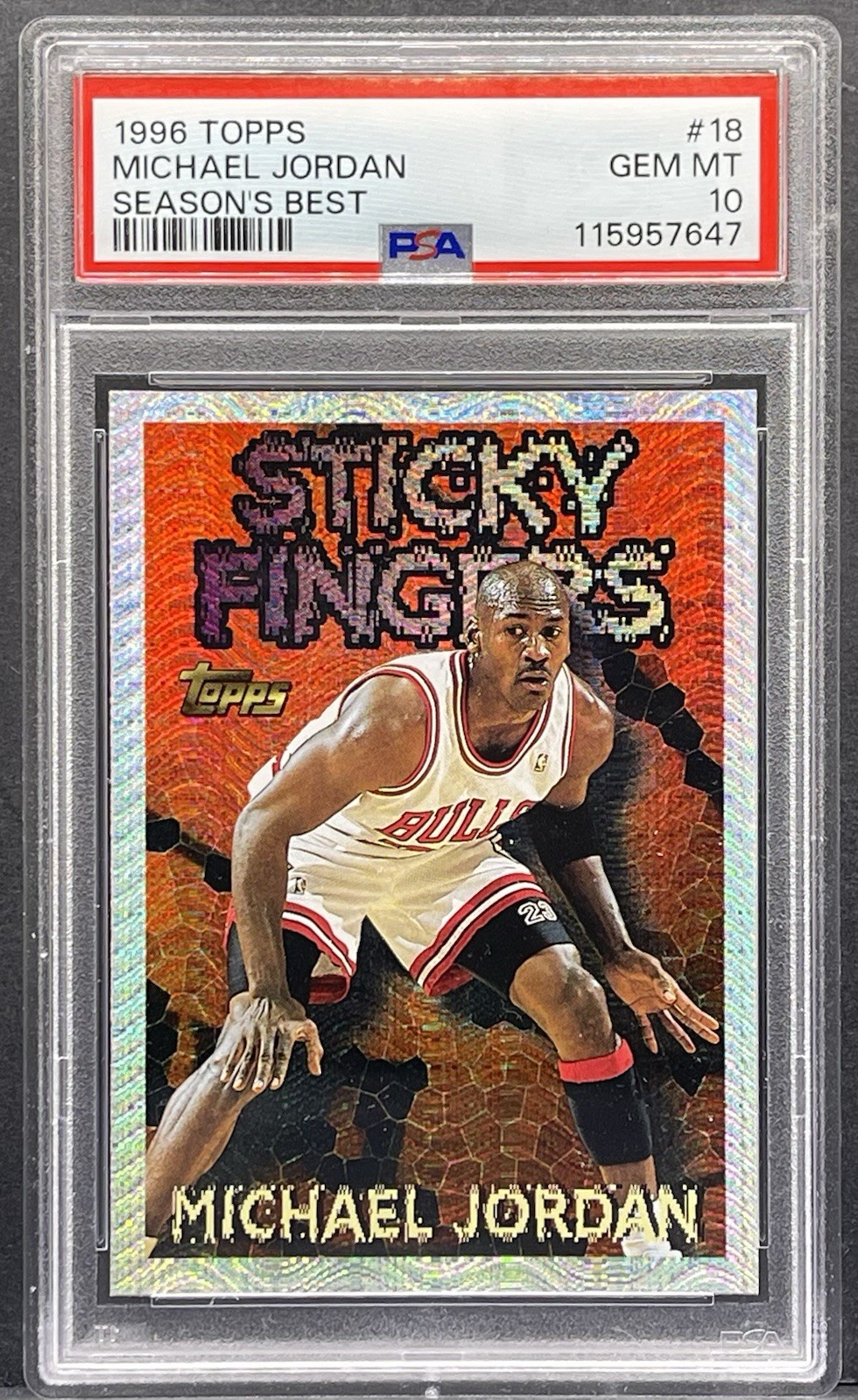 1996 Topps Michael Jordan Season’s Best Sticky Fingers #18 PSA 10 Gem Mint