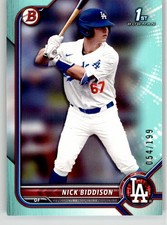 Nick Biddison 2022 Bowman Draft Aqua BD-165 #/199 Los Angeles Dodgers 1st