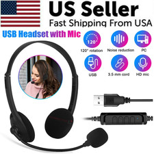 USB Headset Headphone With Microphone Noise Cancelling For PC Computer BULK 100