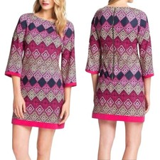 Eliza J Shift Dress 10 Pink Retro Exposed Zipper 3/4 Sleeve Career Party