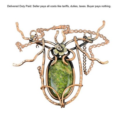 Heart Chakra Unakite Gemstone Wire Wrapped Flower Chain Necklace Jewelry Copper